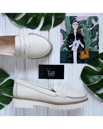 Мокасины из бежевой кожи флотар Арт. 05-10SE