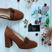 Туфли из замши рыжего цвета на обтяжном каблуке Арт. 853-5/48Ок