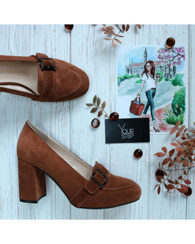 Туфли из замши рыжего цвета на обтяжном каблуке Арт. 853-5/48Ок