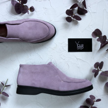 Высокие лоферы с замшей в лиловом цвете на черной подошве Арт. 156-4