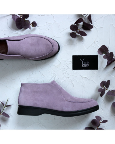 Високі лофери із замші в ліловому кольорі на чорній підошві Арт. 156-4