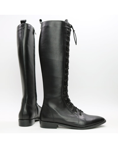 Високі чоботи зі шнурівкою із чорної шкіри Арт. 104-4