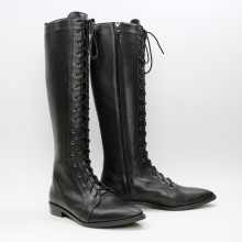 Високі чоботи зі шнурівкою із чорної шкіри Арт. 104-4