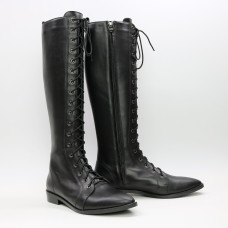 Високі чоботи зі шнурівкою із чорної шкіри Арт. 104-4