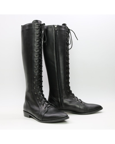 Високі чоботи зі шнурівкою із чорної шкіри Арт. 104-4