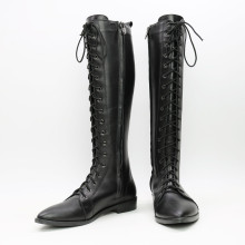 Високі чоботи зі шнурівкою із чорної шкіри Арт. 104-4