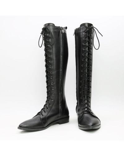 Високі чоботи зі шнурівкою із чорної шкіри Арт. 104-4