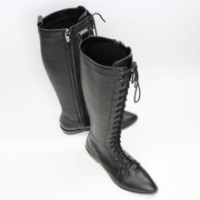 Високі чоботи зі шнурівкою із чорної шкіри Арт. 104-4