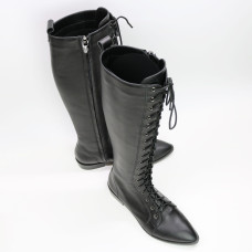 Високі чоботи зі шнурівкою із чорної шкіри Арт. 104-4