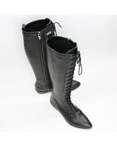 Високі чоботи зі шнурівкою із чорної шкіри Арт. 104-4