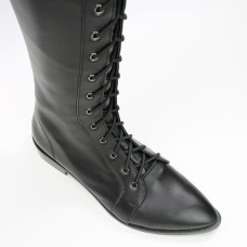 Високі чоботи зі шнурівкою із чорної шкіри Арт. 104-4