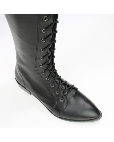 Високі чоботи зі шнурівкою із чорної шкіри Арт. 104-4