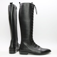 Високі чоботи зі шнурівкою із чорної шкіри Арт. 104-4