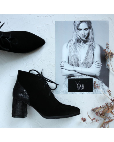Ботильоны из черной замши с обтяжным каблуком  Арт. 657-10/47Ок