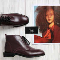 Ботинки из бордовой кожи с квадратным носом Арт. 105-1