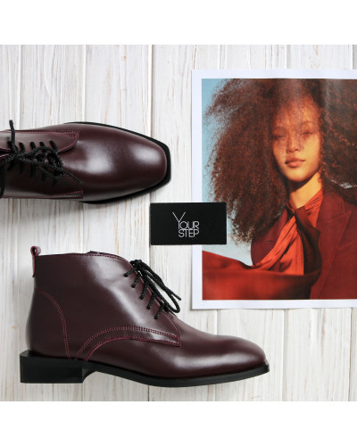 Ботинки из бордовой кожи с квадратным носом Арт. 105-1