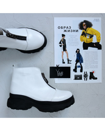 Ботинки из белой кожи с молнией спереди Арт. As-7/247