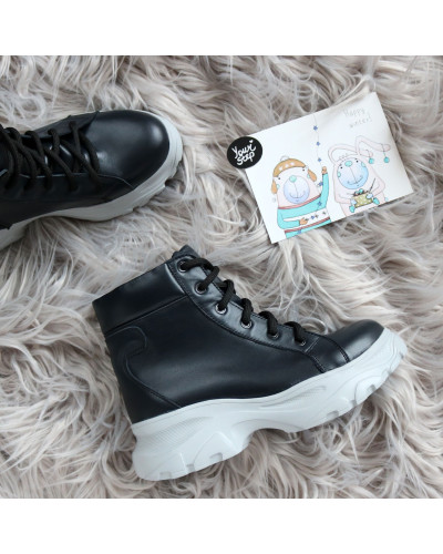 Ботинки со шнуровкой из кожи темно-синего цвета  Арт. As-4/247