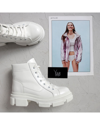 Ботинки со шнуровкой из матового лака белого цвета Арт. 51-3/260