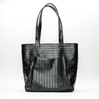 Сумка-шопер з чорної шкіри під рептилію Арт. YS-6072