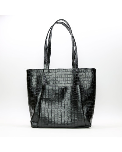 Сумка-шопер з чорної шкіри під рептилію Арт. YS-6072