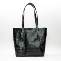 Сумка-шопер з чорної шкіри під рептилію Арт. YS-6072