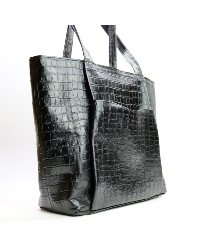 Сумка-шопер з чорної шкіри під рептилію Арт. YS-6072