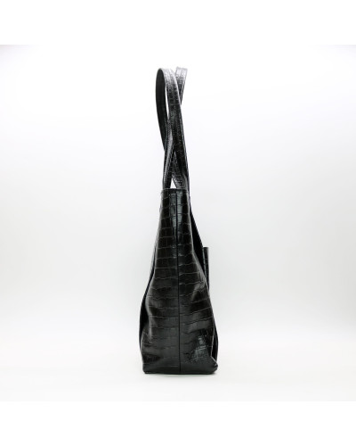 Сумка-шопер з чорної шкіри під рептилію Арт. YS-6072