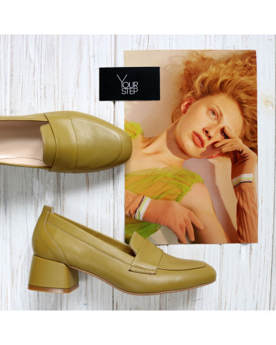 Туфли из кожи цвета оливки Арт. 456-3/53Ok-П
