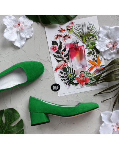 Туфли из велюра оттенка зеленый луг на низком каблуке Арт. 456-1/53Ок