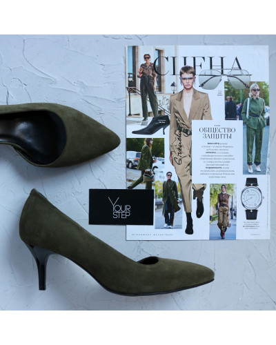 Туфлі-човники з замші кольору хакі Арт. 657-2/36