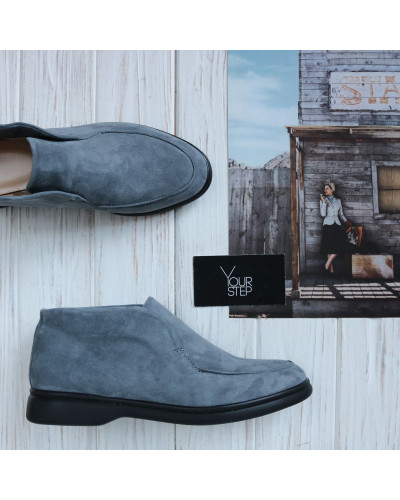 Високі лофери із сірого велюру на чорній підошві Арт. 156-4