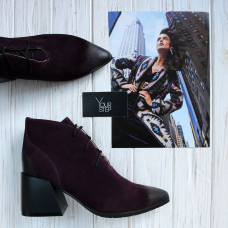Ботильоны из замши цвета баклажан с эффектом потертости  Арт. 657-10/6062