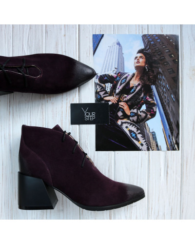 Ботильоны из замши цвета баклажан с эффектом потертости  Арт. 657-10/6062