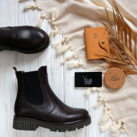 Ботинки Челси из кожи флотар цвета какао  Арт. 12-1/As17