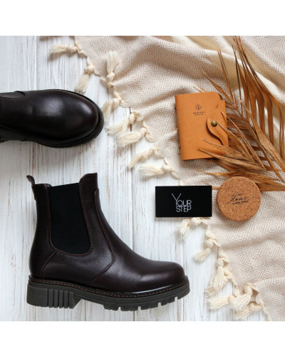 Ботинки Челси из кожи флотар цвета какао  Арт. 12-1/As17