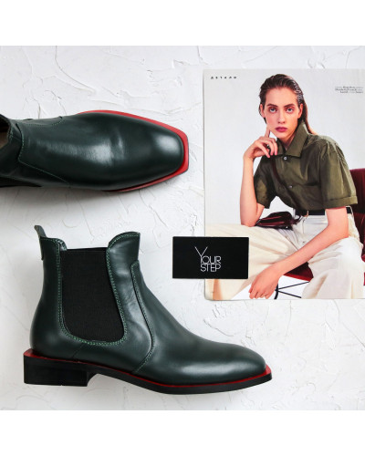 Челсі із зеленої шкіри з квадратним носом Арт. 105-2