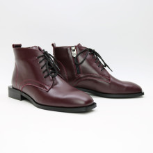 Ботинки из бордовой кожи с квадратным носом Арт. 105-1