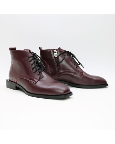 Ботинки из бордовой кожи с квадратным носом Арт. 105-1