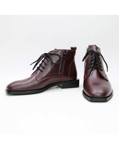 Ботинки из бордовой кожи с квадратным носом Арт. 105-1