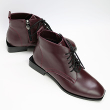 Ботинки из бордовой кожи с квадратным носом Арт. 105-1