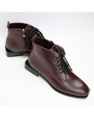 Ботинки из бордовой кожи с квадратным носом Арт. 105-1