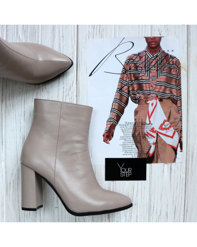 Ботинки на обтяжном каблуке из темно-бежевой кожи Арт. 35-10/44Ок