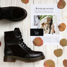 Ботинки со шнуровкой из кожи и замши цвета шоколад  Арт. 05-12/(As11)