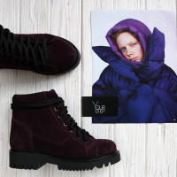 Ботинки со шнуровкой из замши цвета баклажан Арт. 51-3/21855