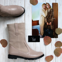 Полусапоги из темно-бежевой кожи и велюра оттенка капучино Арт.12-2(М6)