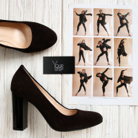 Туфли на устойчивом каблуке из замши цвета шоколад  Арт. 95-1/34