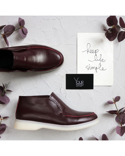 Шкіряні високі лофери в бордовому кольорі Арт. 156-4