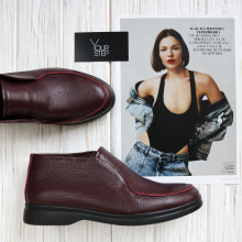 Высокие лоферы из кожи флотар в бордовом цвете на черной подошве Арт. 156-4