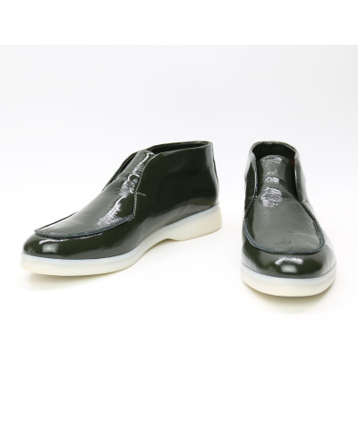 Лакові високі лофери в кольорі хакі на світлій підошві Арт. 156-4